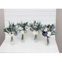 Mini bouquets for vases. Flowers for wedding decor. Dusty blue white bouquts. 0508