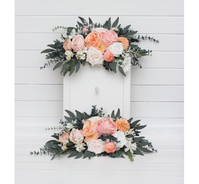  Flower arch arrangement in blush pink white peach yellow flowers colors.  Arbor flowers. Floral archway. Faux flowers for wedding arch. 5301