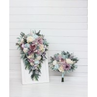 Bouquets in dusty purple pale turquoise cream color theme. Bridal bouquet. Faux bouquet. Bridesmaid bouquet. 5322