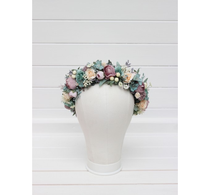 Dusty purple pale turquoise cream flower crown. Hair wreath. Flower girl crown. Wedding flowers. 5322