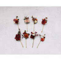  Set of  8 bobby pins in rust burgundy dusty rose ivory color scheme. Hair accessories. Flower accessories for wedding.  0039
