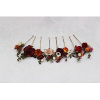  Set of  8 bobby pins in rust burgundy dusty rose ivory color scheme. Hair accessories. Flower accessories for wedding.  0039