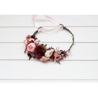 Burgundy blush pink dusty rose flower crown. Hair wreath. Flower girl crown. Wedding flowers. 5256