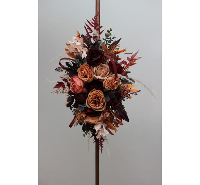  Flower arch arrangements in burgundy terracottacolors.  Arbor flowers. Floral archway. Faux flowers for wedding arch. 5121