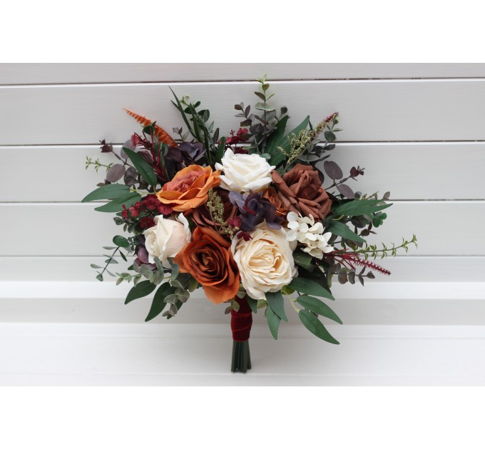 Bridesmaid bouquet .Brown cream purple rust burgundy flowers. Fall wedding bouquet. Wedding bouquet. 5324