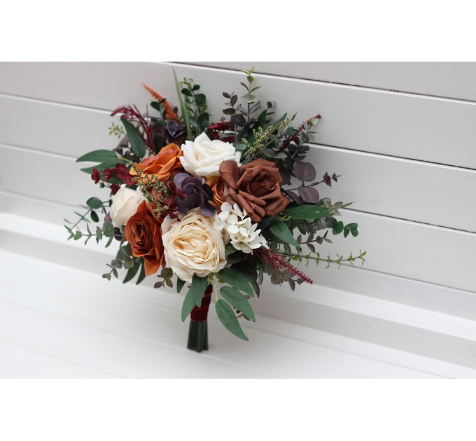 Bridesmaid bouquet .Brown cream purple rust burgundy flowers. Fall wedding bouquet. Wedding bouquet. 5324