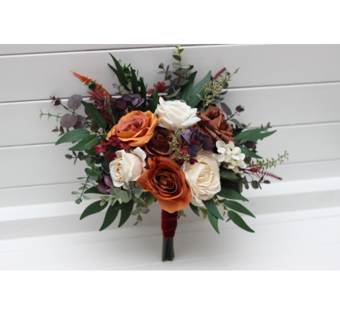 Bridesmaid bouquet .Brown cream purple rust burgundy flowers. Fall wedding bouquet. Wedding bouquet. 5324