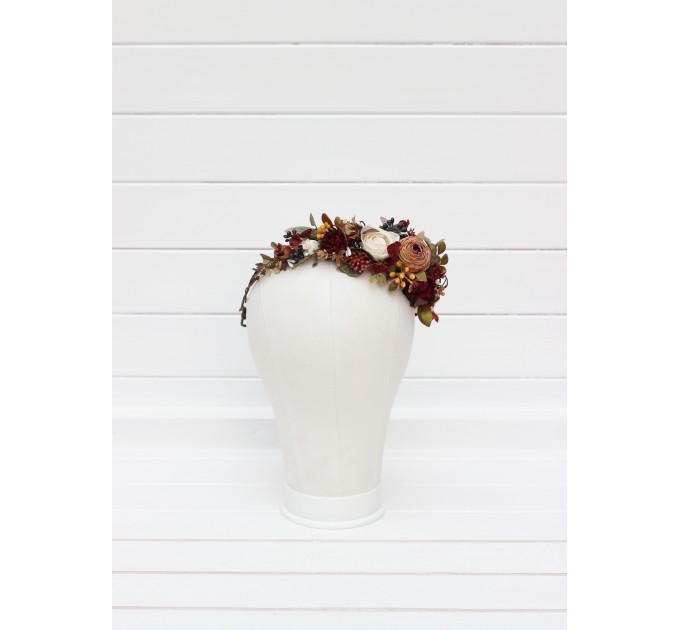 Burgundy ivory white brown flower crown. Hair wreath. Flower girl crown. Wedding flowers. 3510