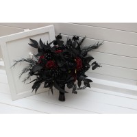 Bouquets in black and burgundy color theme. Bridal bouquet. Faux bouquet. Bridesmaid bouquet. Cascading bouquet. 5325