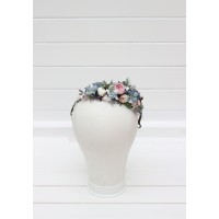 Dusty blue blush pink white flower crown. Hair wreath. Flower girl crown. Wedding flowers. 0509