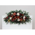  Flower arch arrangement in burnt orange burgundy cream colors.  Arbor flowers. Floral archway. Faux flowers for wedding arch. 5323