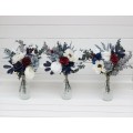 Mini bouquets for vases. White burgundy navy blue dusty blue gray flowers for wedding decor. Centerpiece. 5063