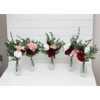 Burgundy blush pink ivory white mini bouquets for vases. Flowers for wedding decor. Centerpiece. 5036