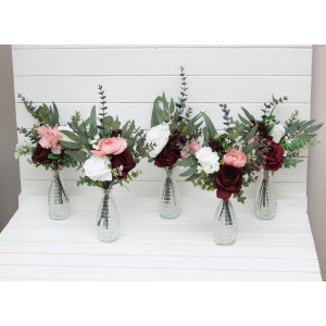  Burgundy blush pink ivory white mini bouquets for vases. Flowers for wedding decor. Centerpiece. 5036