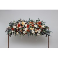  Flower arch arrangement in rust orange cream colors.  Arbor flowers. Floral archway. Faux flowers for wedding arch. 5179