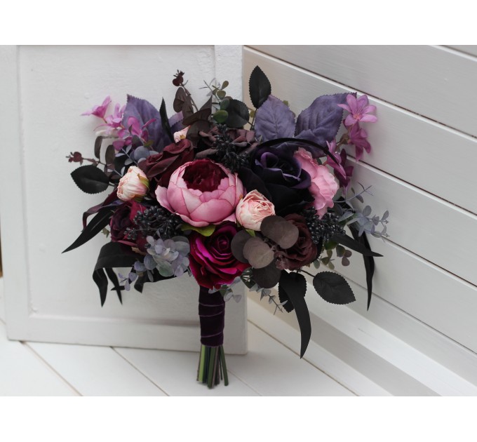 Deep purple fuchsia candy pink bouquets. Bridal bouquet. Cascading bouquet. Faux bouquet. Bridesmaid bouquet. 5228