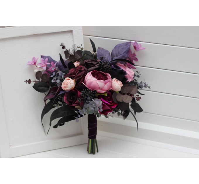 Deep purple fuchsia candy pink bouquets. Bridal bouquet. Cascading bouquet. Faux bouquet. Bridesmaid bouquet. 5228