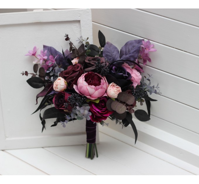 Deep purple fuchsia candy pink bouquets. Bridal bouquet. Cascading bouquet. Faux bouquet. Bridesmaid bouquet. 5228