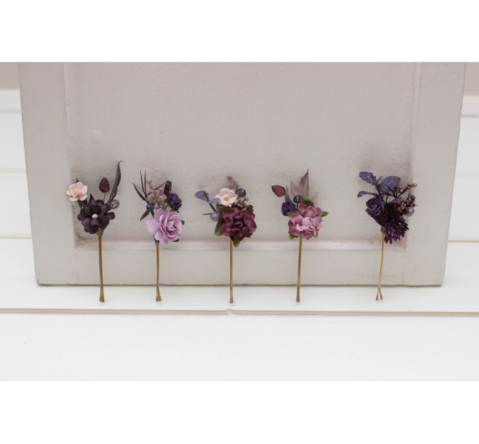  Set of  5 bobby pins in purple lilac color scheme. Hair accessories. Flower accessories for wedding.  5326