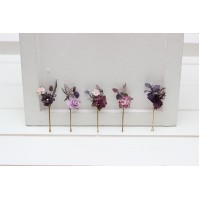  Set of  5 bobby pins in purple lilac color scheme. Hair accessories. Flower accessories for wedding.  5326