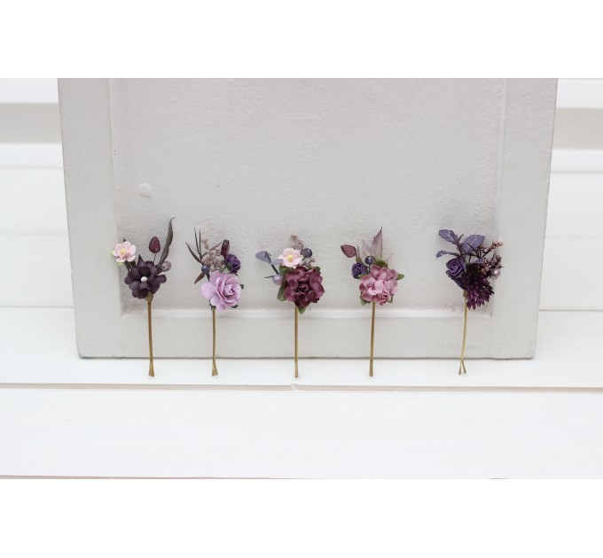  Set of  5 bobby pins in purple lilac color scheme. Hair accessories. Flower accessories for wedding.  5326