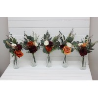 Rust burgundy ivory mini bouquets for vases. Flowers for wedding decor. Centerpiece. 5272