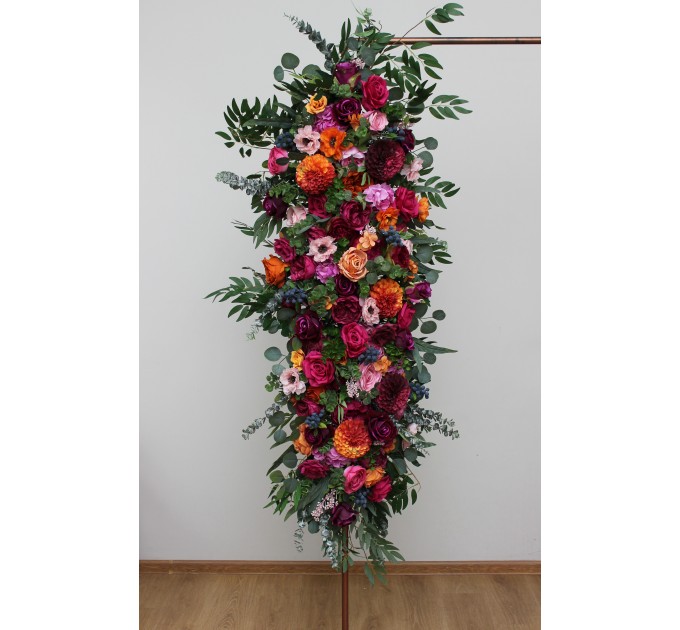  Flower arch arrangement in orange pink magenta colors.  Arbor flowers. Floral archway. Faux flowers for wedding arch. 5127