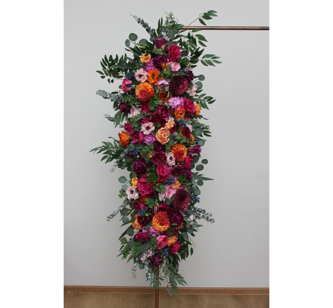  Flower arch arrangement in orange pink magenta colors.  Arbor flowers. Floral archway. Faux flowers for wedding arch. 5127