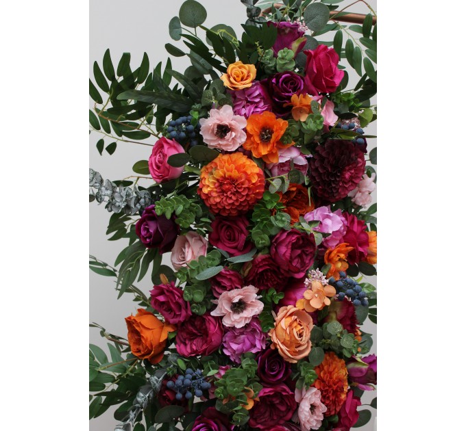  Flower arch arrangement in orange pink magenta colors.  Arbor flowers. Floral archway. Faux flowers for wedding arch. 5127