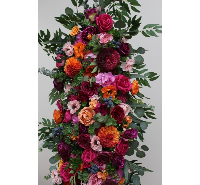  Flower arch arrangement in orange pink magenta colors.  Arbor flowers. Floral archway. Faux flowers for wedding arch. 5127