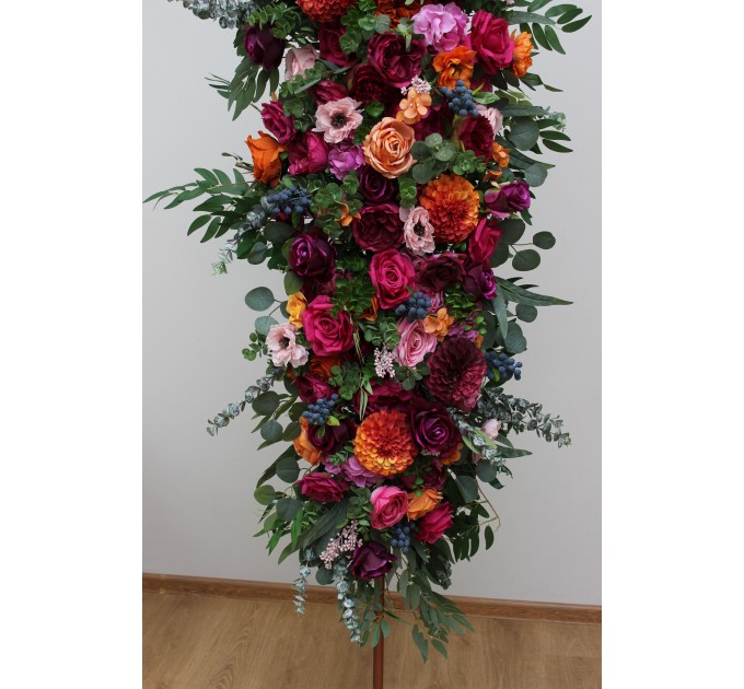  Flower arch arrangement in orange pink magenta colors.  Arbor flowers. Floral archway. Faux flowers for wedding arch. 5127