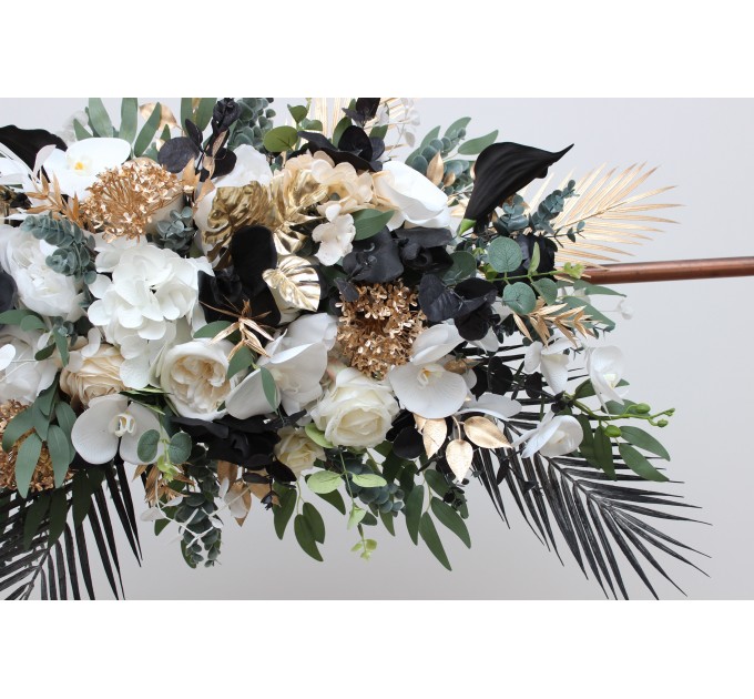  Flower arch arrangement in black gold white colors.  Arbor flowers. Floral archway. Faux flowers for wedding arch. 5065