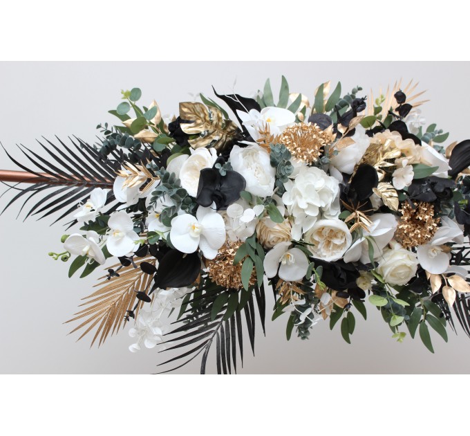  Flower arch arrangement in black gold white colors.  Arbor flowers. Floral archway. Faux flowers for wedding arch. 5065