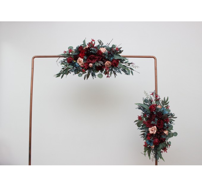  Flower arch arrangement in burgundy red beige teal blue colors.  Arbor flowers. Floral archway. Faux flowers for wedding arch. 5327