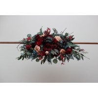  Flower arch arrangement in burgundy red beige teal blue colors.  Arbor flowers. Floral archway. Faux flowers for wedding arch. 5327