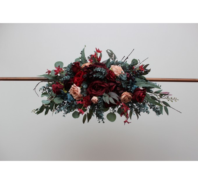  Flower arch arrangement in burgundy red beige teal blue colors.  Arbor flowers. Floral archway. Faux flowers for wedding arch. 5327