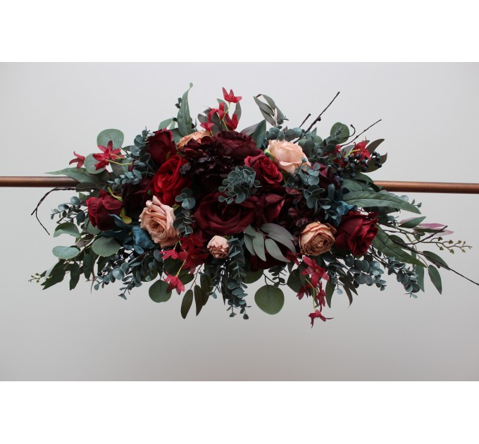  Flower arch arrangement in burgundy red beige teal blue colors.  Arbor flowers. Floral archway. Faux flowers for wedding arch. 5327