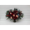 Bouquets in burgundy red beige teal blue color theme. Bridal bouquet. Faux bouquet. Bridesmaid bouquet. 5327