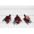  Wedding boutonnieres and wrist corsage  in burgundy beige  color scheme. Flower accessories. 5327