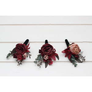  Wedding boutonnieres and wrist corsage  in burgundy beige  color scheme. Flower accessories. 5327