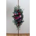  Flower arch arrangement in jewel-tone color scheme. Emerald green purple magenta teal navy blue colors.  Arbor flowers. Floral archway. Faux flowers for wedding arch. 5055