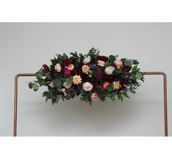  Flower arch arrangement in  purple peach burgundy magenta colors.  Arbor flowers. Floral archway. Faux flowers for wedding arch. 5316