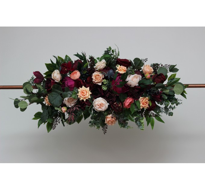  Flower arch arrangement in  purple peach burgundy magenta colors.  Arbor flowers. Floral archway. Faux flowers for wedding arch. 5316