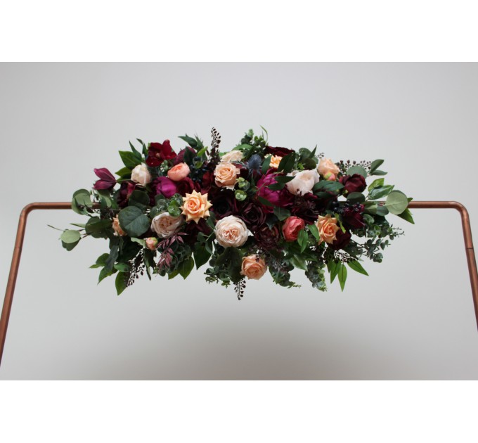  Flower arch arrangement in  purple peach burgundy magenta colors.  Arbor flowers. Floral archway. Faux flowers for wedding arch. 5316