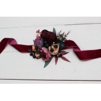  Wedding boutonnieres and wrist corsage  in purple peach burgundy magenta color scheme. Flower accessories. 5316