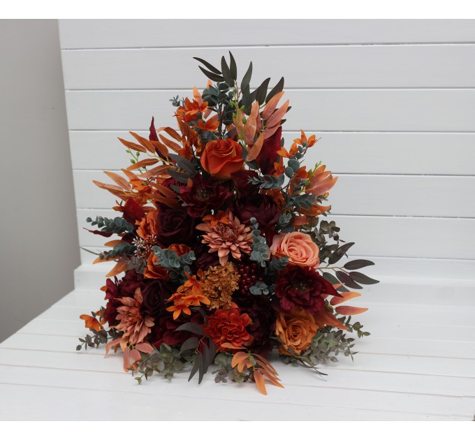 Standing flowers in rust burgundy cinnamon orange color scheme. Aisle flowers. Wedding decorations. Floor flowers. 0033