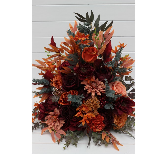 Standing flowers in rust burgundy cinnamon orange color scheme. Aisle flowers. Wedding decorations. Floor flowers. 0033