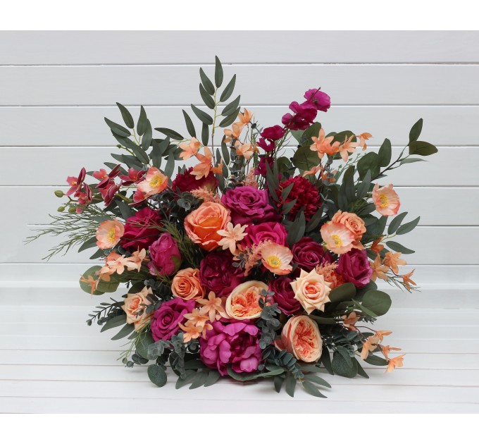 Standing flowers in magenta peach coral  color scheme. Aisle flowers. Wedding decorations. Floor flowers. 5295