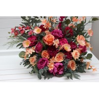 Standing flowers in magenta peach coral  color scheme. Aisle flowers. Wedding decorations. Floor flowers. 5295