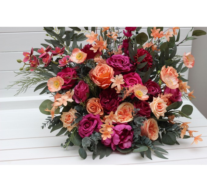 Standing flowers in magenta peach coral  color scheme. Aisle flowers. Wedding decorations. Floor flowers. 5295